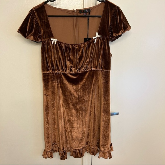 NWT dELiA*s Dollskill So Are You Bored Yet Crushed Velvet Mini Dress Mocha XXL - Picture 2 of 12
